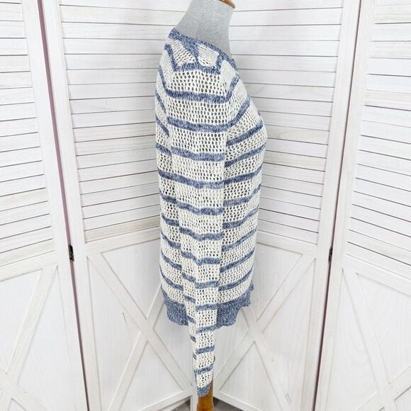 Xhilaration Striped Open Weave Mesh Sweater Blue Cream Medium - Picture 3 of 12